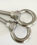 Heavy Duty M12 Eyebolt Set, 304 stainless steel shoulder eyebolts with nuts and flat washers for heavy lifting, close-up view