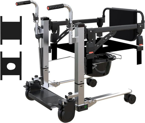 Rock Solid Workhorse Electric Patient Lift with Hardcore Stainless Steel Frame, dual handles, designed for heavy duty senior transfers.