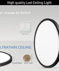 Six Pack 12 Inch Ultra Thin Flush Mount LED Ceiling Lights 3200 Lumens 28W Round Flat Surface Fixture 6000K Day White 120V Black Finish
