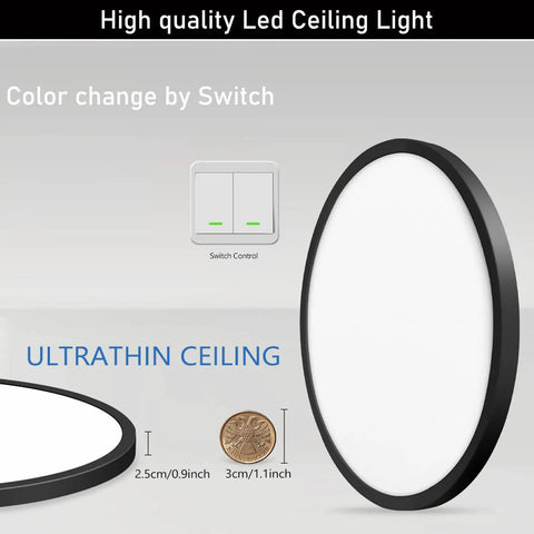 Six Pack 12 Inch Ultra Thin Flush Mount LED Ceiling Lights 3200 Lumens 28W Round Flat Surface Fixture 6000K Day White 120V Black Finish
