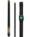 Premium 12Mm Taper Carbon Fiber Shaft Pool Cue With Exotic Wood Butt And Rugged Transport Case For Next Level Aim Killer Shot Consistency And Slam Dunk Billiard Play Everywhere, featuring a black leather grip and decorative butt.