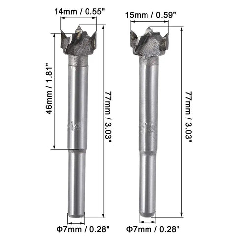 Heavy Duty Forstner Drill Bit Set Straight Up Sharp With Tungsten Carbide Tips On 14Mm And 15Mm Round Shanks dimensions 14mm and 15mm