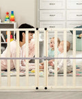 Easy Fit Wooden Baby Gate With Extra Wide 26 To 42 Inch Openings 24 Inch Tall Natural Wood Finish installed in doorway