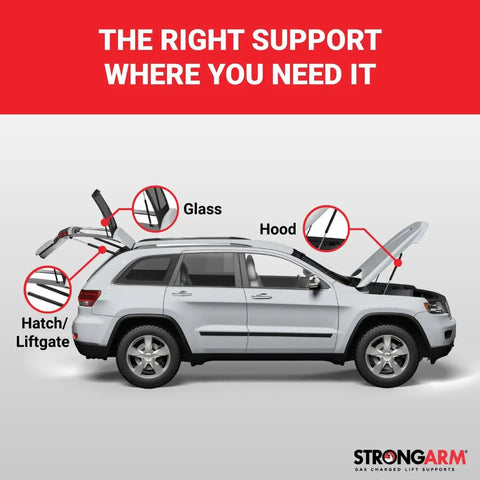 Two Pack Beefy Hatch Lift Supports With Smooth Operating Gas Struts For Tailgate Replacement Hassle Free Install And Durable Construction For Nissan Pulsar Drivers on SUV with open hood and hatch.