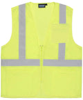 Lightweight Unisex High Visibility ANSI 107 Class 2 Safety Vest In Bright Lime Mesh With Zip Front Closure And Extra Spacious Pockets For All Day Outdoor Grind, front view.