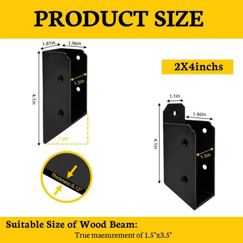 Step Up Your Outdoor Setup With These Real Deal Heavy Duty 30 Degree Stair Railing Brackets Concealed U Shape Connectors Black Hidden Hardware Fits 2 By 4 Lumber Strong Deck Hold product size diagram showing dimensions for concealed u shape connectors.