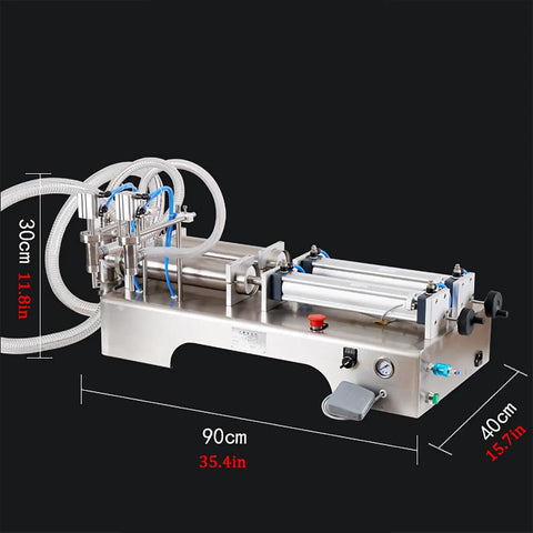 Heavy Duty Double Head Pneumatic Bottle Filler Built Tough Handles One To Forty Bottles Per Minute Stainless Steel Liquid Filling Machine with hoses and foot switch.