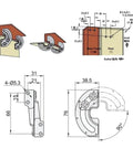 Technical diagram of 90 Degree Limit Hinge For Rotating Doors In 304 Stainless Steel Concealed Sector Slide With Precision Locking Beefy