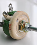 Close-up of High Power 25W 10 Ohm Ceramic Wirewound Potentiometer Rheostat Variable Resistor, durable ceramic build, side view