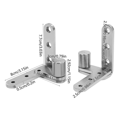 Badass Heavy Duty Pivot Door Hinges Rock Solid 360 Degree Smooth Swinging Stainless Steel Surface Mount No Wiggle Grip For Interior Doors Pack Of Four Pieces detailed view showing measurements and design.
