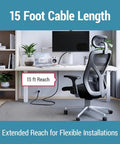 Beefy 15ft Heavy Duty AC Power Cord 14AWG NEMA 5-15P To C13 For PCs And Electronics, Built Tough For Secure Power Connection, Durable Cable With High Current Safety, Multi-Device Compatibility. 15 ft cable reach for desk setup