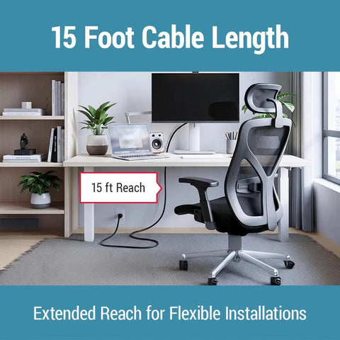 Beefy 15ft Heavy Duty AC Power Cord 14AWG NEMA 5-15P To C13 For PCs And Electronics, Built Tough For Secure Power Connection, Durable Cable With High Current Safety, Multi-Device Compatibility. 15 ft cable reach for desk setup