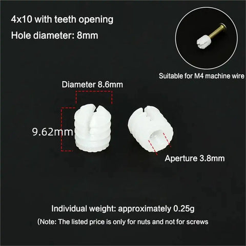 1000 Pcs Heavy Duty White Plastic Dowel Nut Kit With Screw Dowel Inserts dimensions and specifications