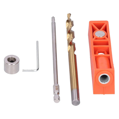 Components of 2 In 1 Pocket Hole Jig Kit For Woodworking With Spliceable Design All Metal Construction Includes Hole Jig Drill Bit Hex Wrench