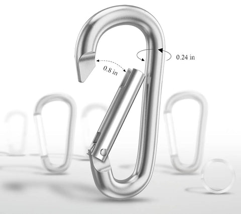 Close-up of Six Pack 3 Inch Aluminum Carabiner Clips Keychain Hooks Silver Lightweight Durable For Everyday Carry And Key Fob Gear