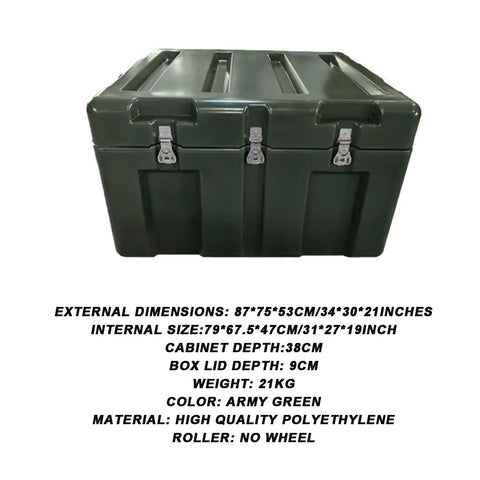 Rotomolded Heavy Duty Industrial Tool Storage Box Waterproof And Stackable Shockproof Tough As Nails Hard Transport Case For Construction Workshop And Field Equipment Transit With Retractable Pull Rod And Quiet Rolling Wheels For Effortless Pulling. army green polyethylene box, 87x75x53cm
