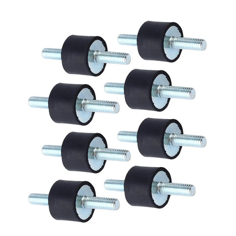 M6 Rubber Mounts 20x15 Anti Vibration Isolators, 8 Pack for Damping in Air Compressors, Engines, Water Pumps and Other Equipment Made of Metal and Rubber, shown with threaded studs