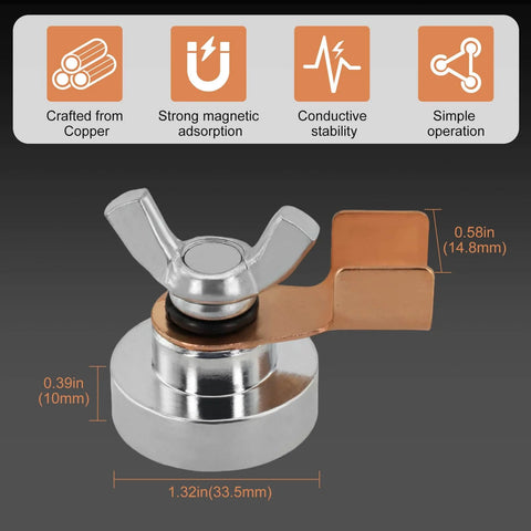 Magnetic Grounding Clamp For Welding With Strong Large Suction Magnet Head And Copper Tail Ground Connection
