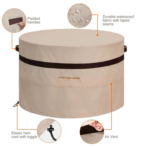 Round Fire Pit Cover 36 Inch Built Tough Waterproof All Weather Beige 24 Inch High With Air Vent Dustproof For Patio Gas Fire Pit Table