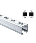 57 Inch Strut Channel Trolley Track In 1-5/8 Inch By 1-5/8 Inch Profile, 12 Gauge Steel U-Channel With Galvanized Finish