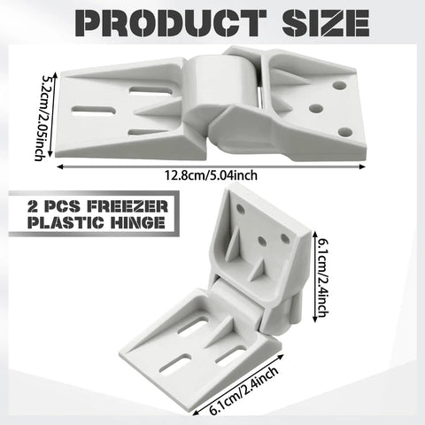 Two Pack Freezer Door Hinges For Haier Fridges, Plastic Counterbalance Hinge Set, 3 Hole Folding Door Hinges dimensions shown