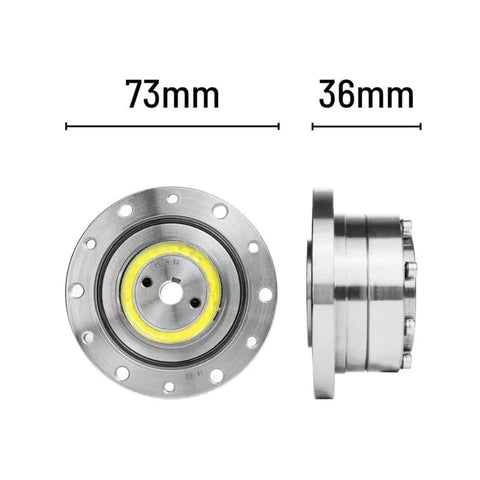 CS14 II Harmonic Drive Reducer front and side view showing 73mm diameter and 36mm depth for stepper motor high precision gear reduction
