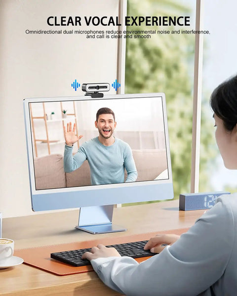 Premium 4K Webcam With Built In Ring Light And Dope Privacy Shutters For Crisp Streaming And Badass Video Calls featuring dual mics in use.