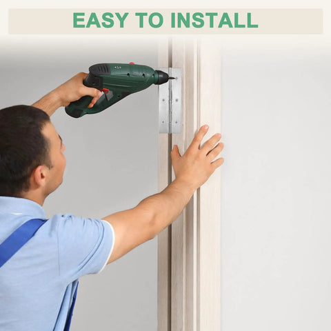 Man installing Rock Solid 8 Inch Stainless Steel Piano Hinges 6 Pack Continuous Hinges on cabinet door with a drill.