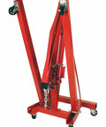 No Sweat Folding Air Hydraulic Engine Hoist Cherry Picker Shop Crane Heavy Duty Rig with steel casters and hydraulic pump.