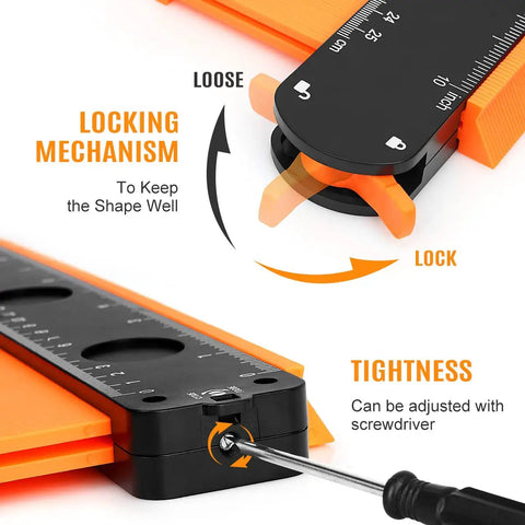 Contour Gauge With Lock Dual Size 5 Inch And 10 Inch Profile Duplicator showing locking mechanism and screwdriver adjustment