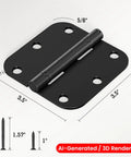 Top Shelf Matte Black Door Hinges 3.5 Inch with 5/8 inch rounded corners and screws, designed for smooth door operation.