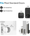 Bolt Pro WiFi Smart Deadbolt Lock With Apple Home Key Matter Support, dimensions for standard doors, shows left/right-handed options.