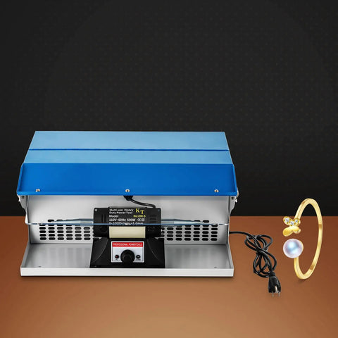 200W Jewelry Polishing Machine Desktop Buffing Tool With Light 110V 0 To 10000 RPM next to bracelet and power cord