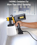 All Around Paint Sprayer For Home Interior And Exterior With 1400ml Tank, 550W, spraying white paint on wall indoors