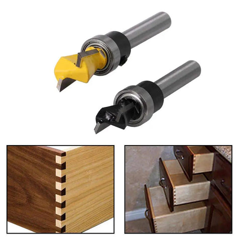 Two Pack Dovetail Router Bits 1 Quarter Inch Shank With Bearing For Woodworking Cutter Set Pro Grade Durable Hard Alloy For Smooth Clean Dovetails And Precise Joinery Perfect For Cabinetry And Drawer Projects