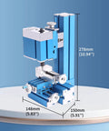 DIY Friendly Mini Power Milling Machine For Wood Metal And Plastic Hobbyists Desktop Milling Tool For Small Shops And Garages 20000 RPM Motor 24W 3000 RPM Spindle W104MB front view with dimensions
