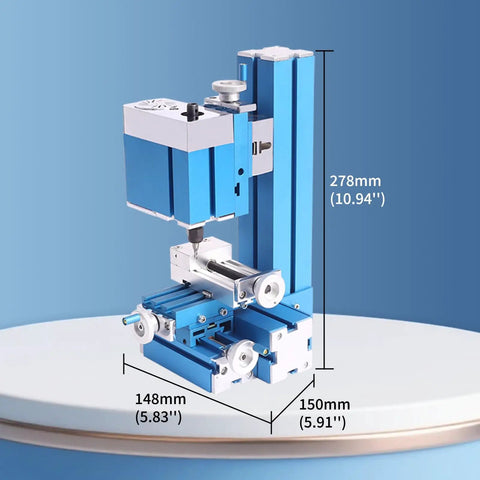 DIY Friendly Mini Power Milling Machine For Wood Metal And Plastic Hobbyists Desktop Milling Tool For Small Shops And Garages 20000 RPM Motor 24W 3000 RPM Spindle W104MB front view with dimensions