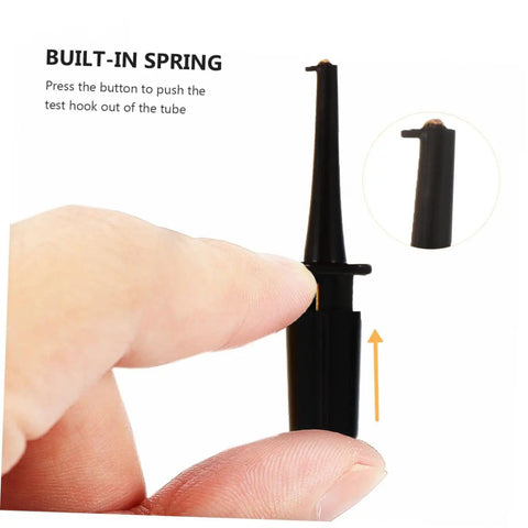 Close-up of Pro Grade Twenty Piece Insulated Test Hooks And Grabbers Colorful Clamps showing built-in spring and clip-on probe.