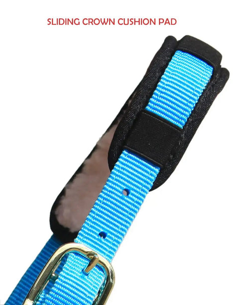 Lunge Cavesson With Fleece Lined Nose Band And Crown, Totally Adjustable By Buckle At Crown Throat And Chin, neoprene crown pad detail