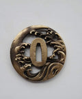 Antique Copper Tsuba And Fuchi Kashira Menuki Set, handcrafted 8 to 9 cm guard with Japanese armor style wave design
