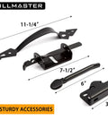 Heavy Duty Gate Latch For Wood Metal Vinyl Fences With Self Closing Gravity Self Locking Latch And Decorative Handle Outdoor Garden Pool Gate Lock Hardware Kit In Black Finish components displayed on white background.