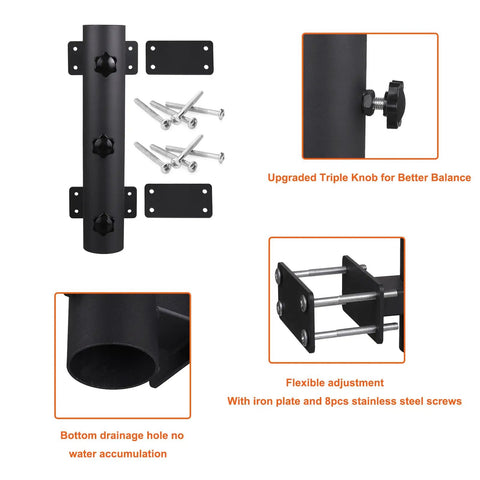 Heavy Duty Parasol Holder Clamp On Umbrella Mount For Deck Rails And Benches With Upgraded Triple Knob For Stable 1.3 To 2.0 Inch Poles