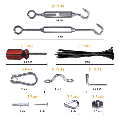 Heavy Duty Outdoor String Light Hanging Kit With 100Ft Black Vinyl Coated Stainless Steel Cable, Turnbuckles, Thimbles, And Hooks