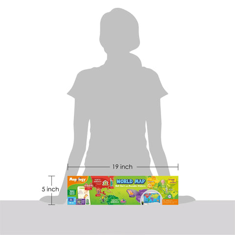 Package of Mapology World Map With Reusable Stickers For Kids Ages Five To Twelve Hands On Interactive Wall Map Learning Game, 19x5 inches