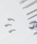 500 Pcs Self Tapping Screw Kit Black Carbon Steel Self Drilling Screws With Modified Truss Head 7 Sizes Assortment For Indoor Carpentry Plastic And Sheet Metal Use Quad Drive For Quick, Easy, Dyi Friendly Installs. black screws and tools on white background