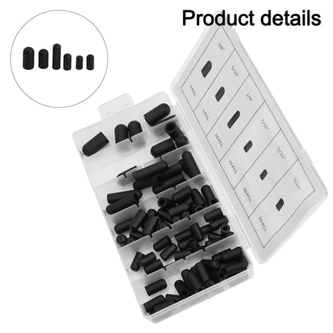 Rubber Vacuum Hose Cap Kit For Carbs And Vacuum Lines 80 Piece Assortment neatly organized in plastic case with size labels.