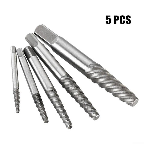 5 Piece Screw Extractor Set Easy Out For Removing Broken Bolts And Damaged Screws Includes Cobalt Drill Bits Heavy Duty Steel