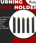 Front view of five 3/8-inch indexable carbide lathe turning tool holders with TCMT110204 inserts
