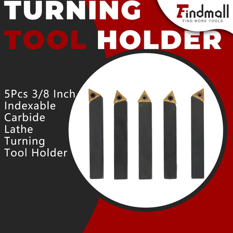 Front view of five 3/8-inch indexable carbide lathe turning tool holders with TCMT110204 inserts