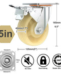 4 Pack Heavy Duty 125 Millimeter Swivel Casters With Brakes And Dual Locking Wheels, 5in wheel diameter, 360-degree rotation.